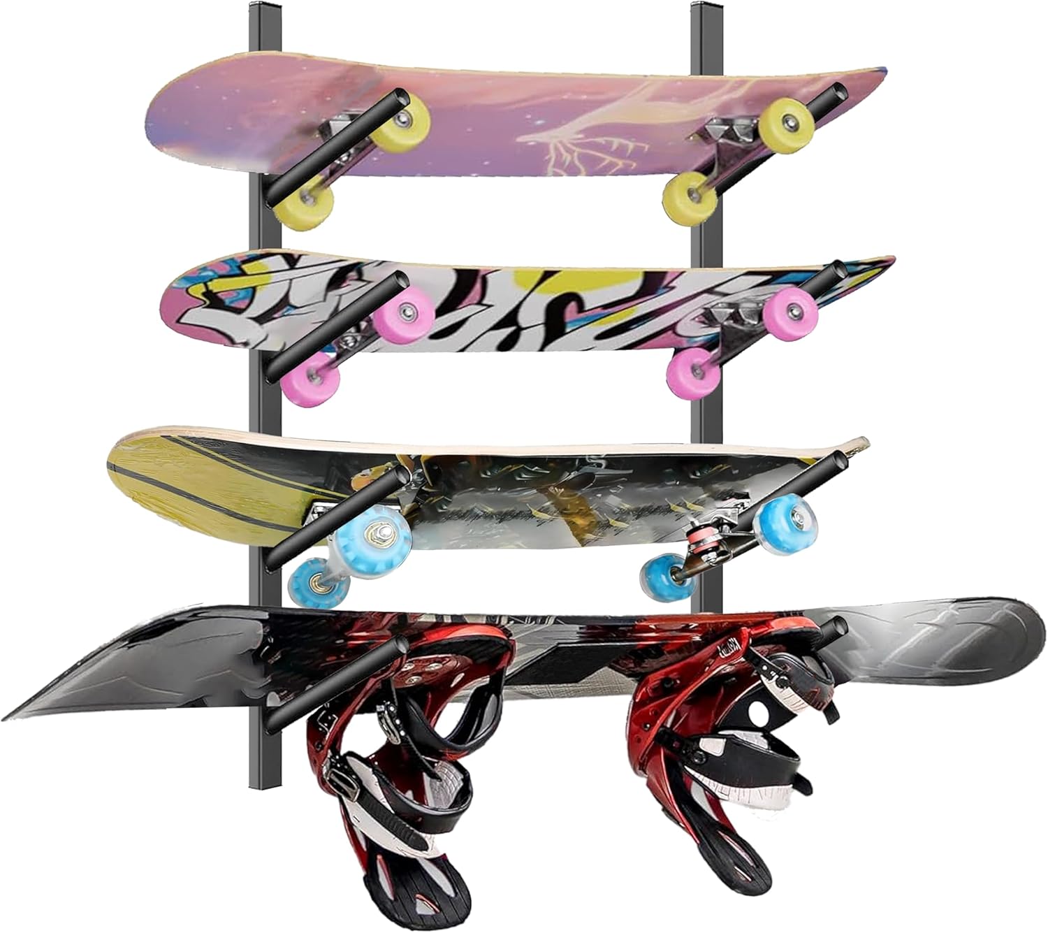 Premium Wall-Mounted Skateboard & Snowboard Rack – 4-Floor Storage Solution for Ski and Skateboard Lovers, Perfect Gift Idea!
