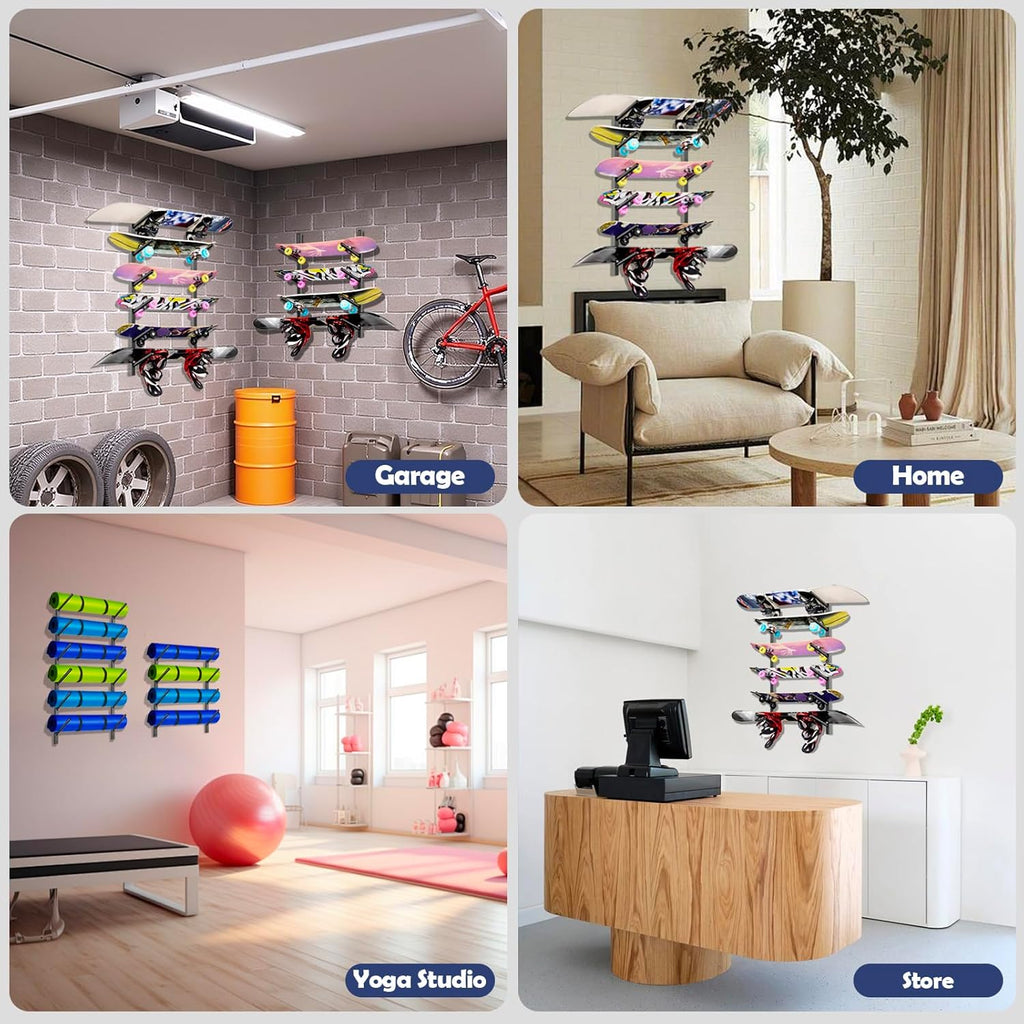 Premium Wall-Mounted Skateboard & Snowboard Rack – 4-Floor Storage Solution for Ski and Skateboard Lovers, Perfect Gift Idea!