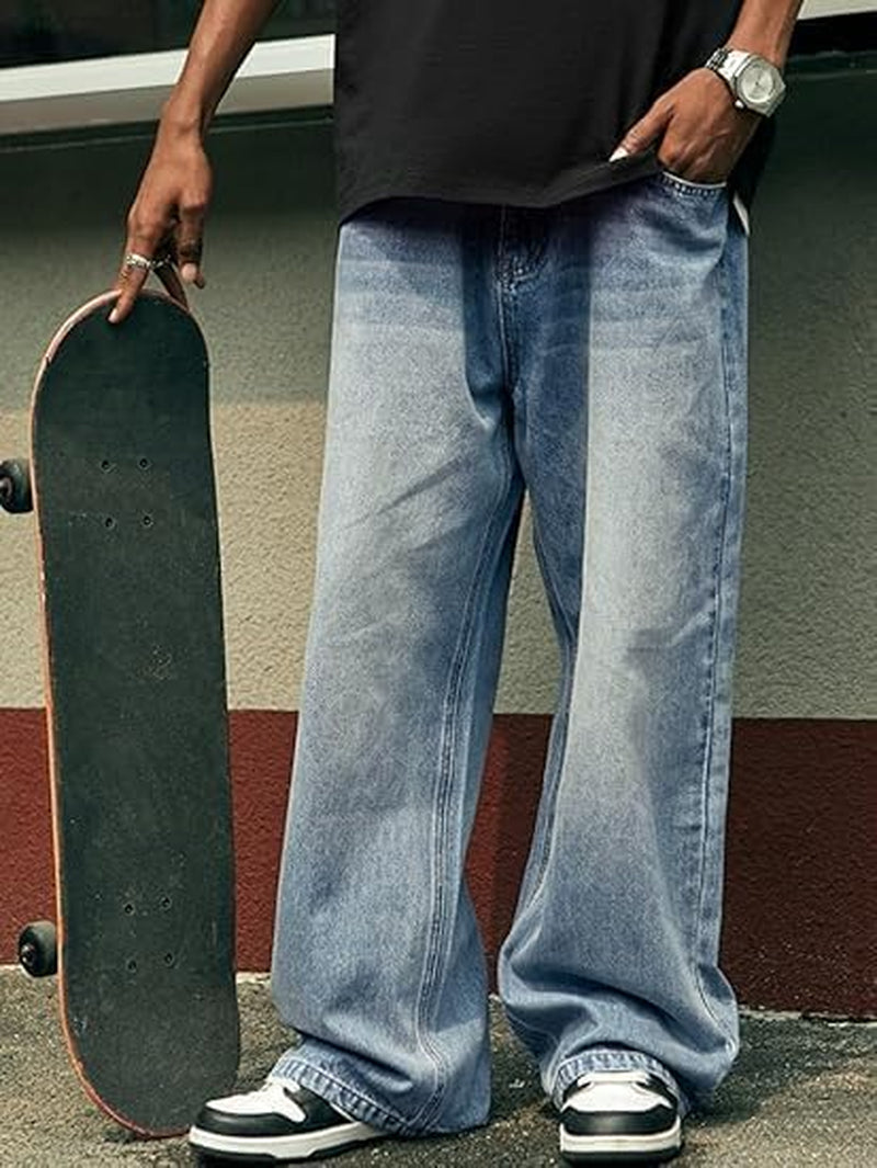 Mens Baggy Jeans for Men Women Y2K Skater Vintage Plain Pants Casual Wide Leg Jeans Loose Fit Denim Jeans
