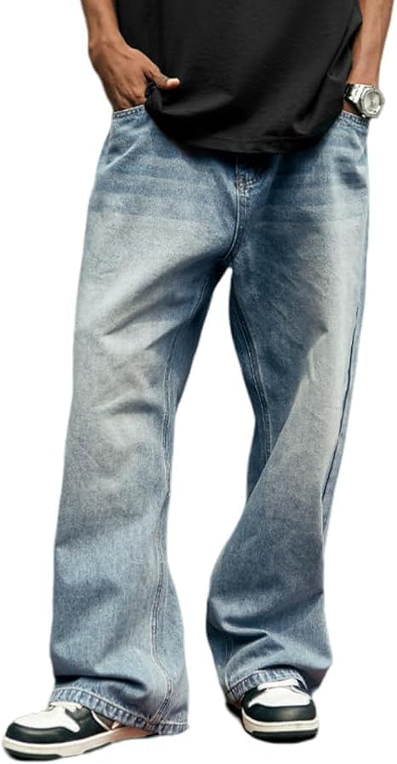 Mens Baggy Jeans for Men Women Y2K Skater Vintage Plain Pants Casual Wide Leg Jeans Loose Fit Denim Jeans